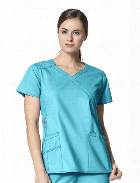 Wonderwink Wonderflex Charity Y-neck Wrap Scrub Top - Aqua - Of ~s - Women's Scrubs