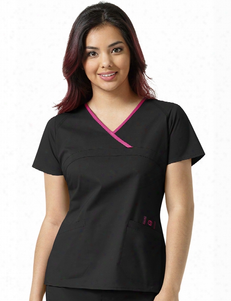 Wonderwink Wonderflex Charlize Scrub Top - Black-hot Pink - Female - Women's Scrubs