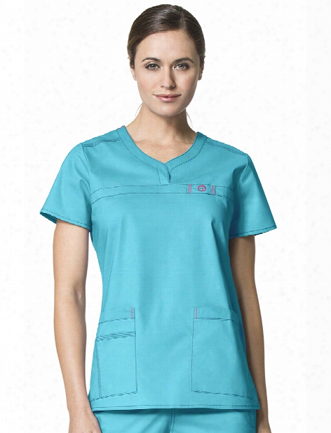 Wonderwink Wonderflex Patience Curved Notch Neck Scrub Top - Aqua - Female - Women's Scrubs