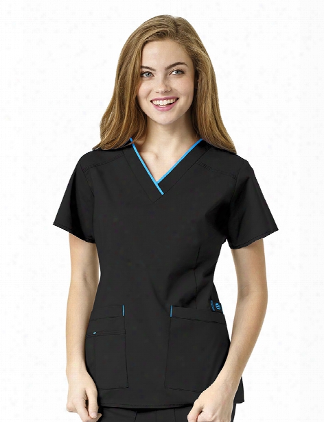 Wonderwink Wonderflex Peace Scrub Top - Black-malibu Blue - Female - Women's Scrubs