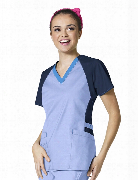 Wonderwink Wonderflex Trinity Scrub Top - Ceil Blue-navy-malibu Blue - Female - Women's Scrubs