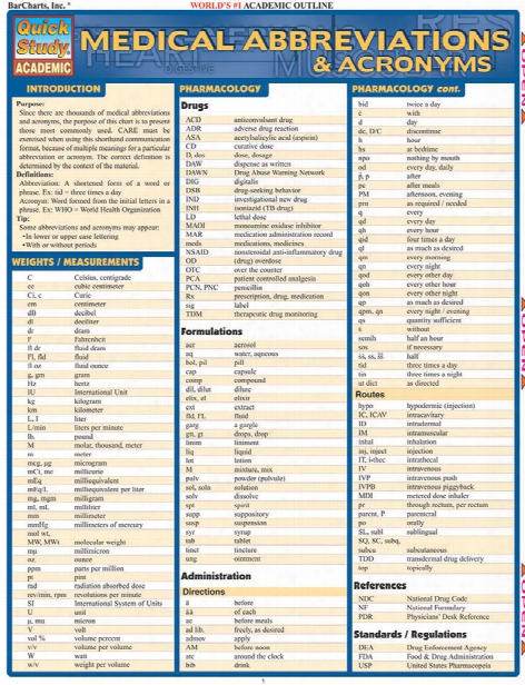 Barcharts Barcharts Medical Abbreviations Reference Guide - Unisex - Medical Supplies