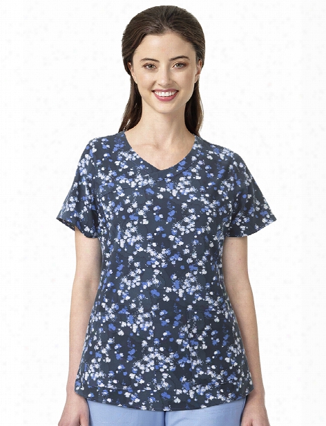 Carhartt Cross-flex Budding Garden Scrub Top - Print - Female - Women's Scrubs