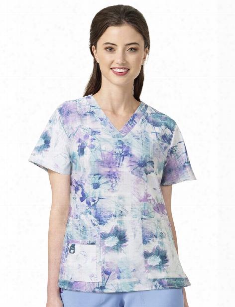 Carhartt Cross-flex Daisy Dream Scrub Top - Print - Female - Women's Scrubs