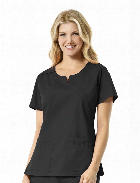 Carhartt Rockwall Mock Wrap Multi-pocket Scrub Top - Black - Female - Women's Scrubs