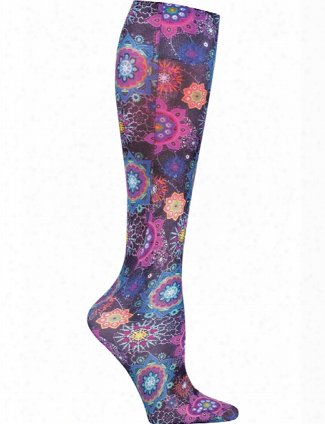 Celeste Stein Bright Medallions Compression Knee High Socks - Print - Female - Women's Scrubs