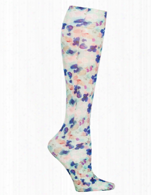 Celeste Stein Watercolor Flowers Compression Knee High Socks - Print - Female - Women's Scrubs