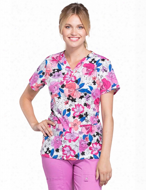 Cherokee Berry Blossoms Scrub Top - Print - Female - Women's Scrubs