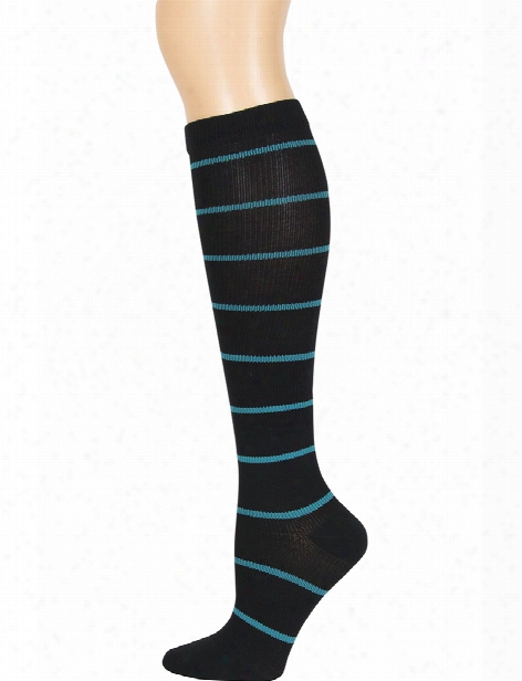 Cherokee Cherokee Black-turquoise Stripes Compression Knee High Socks - Female - Women's Scrubs