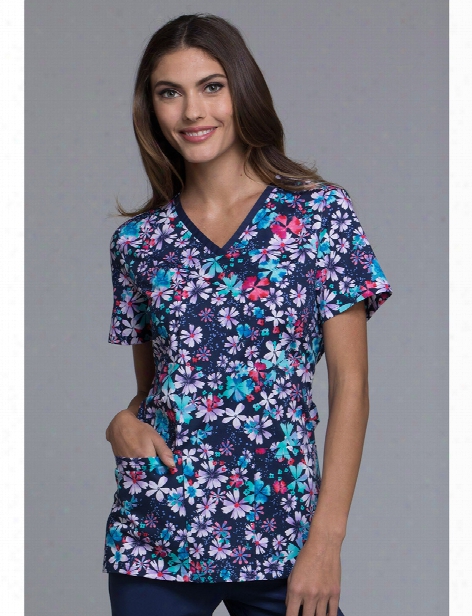 Cherokee Floral Blast Scrub Top - Print - Female - Women's Scrubs