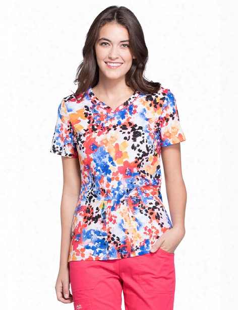 Cherokee Flower Punch Scrub Top - Print - Female - Women's Scrubs