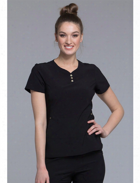 Cherokee Iflex V-neck Button Detail Scrub Top - Black - Female - Women's Scrubs