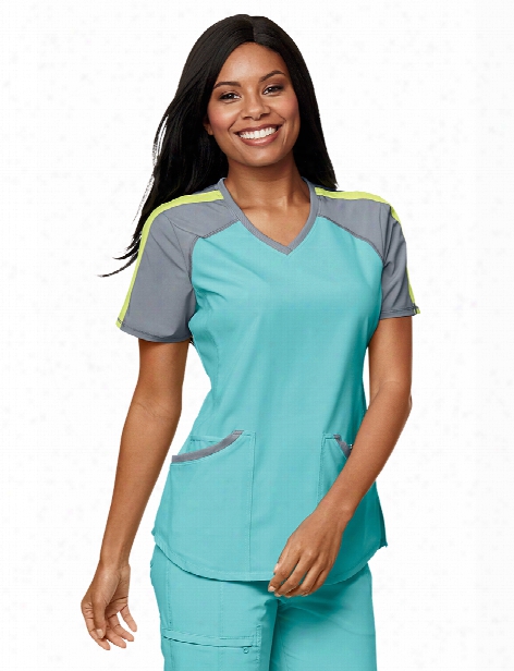 Cherokee Infinity Colorblock V-neck Scrub Top - Aqua-grey-sunny Day - Female - Women's Scrubs