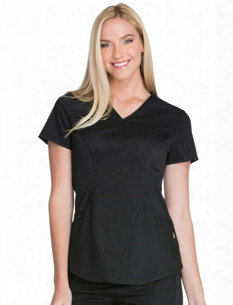 Cherokee Luxe Sport Mockwrap Scrub Top - Black - Female - Women's Scrubs