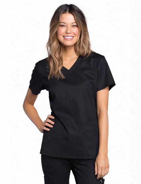 Cherokee Luxes Port V-neck Scrub Top - Black - Female - Women's Scrubs