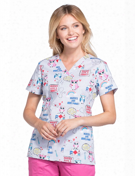 Cherokee Nurses Are Owl-some Scrub Top - Print - Female - Women's Scrubs