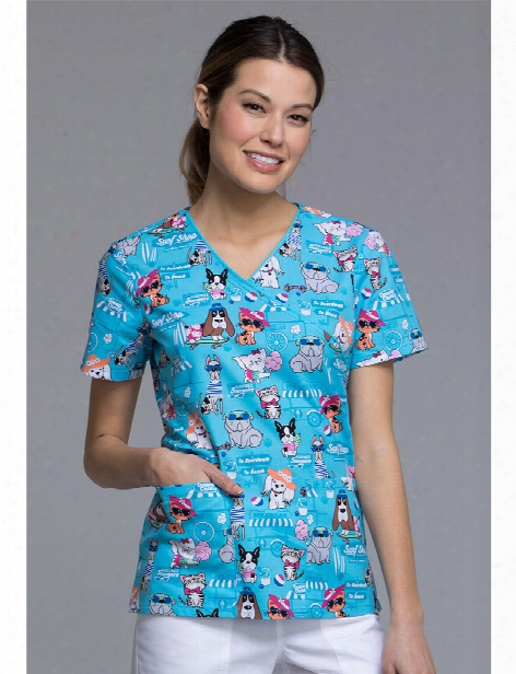 Cherokee Paws Or Tails Scrub Top - Print - Female - Women's Scrubs