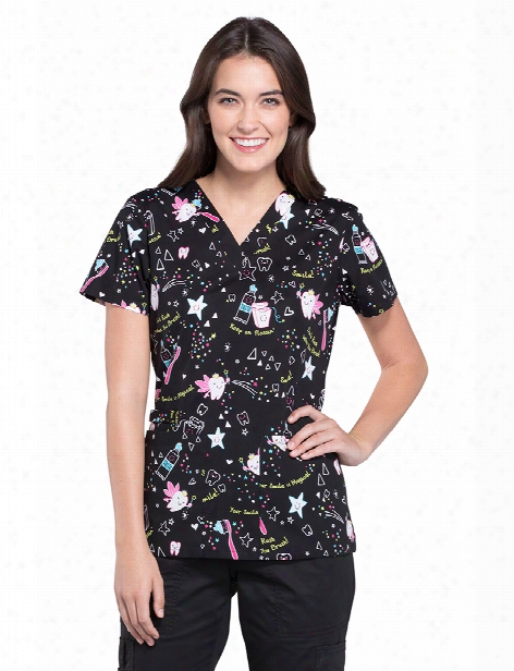 Cherokee Tooth Fairy Magic Scrub Top - Print - Female - Women's Scrubs