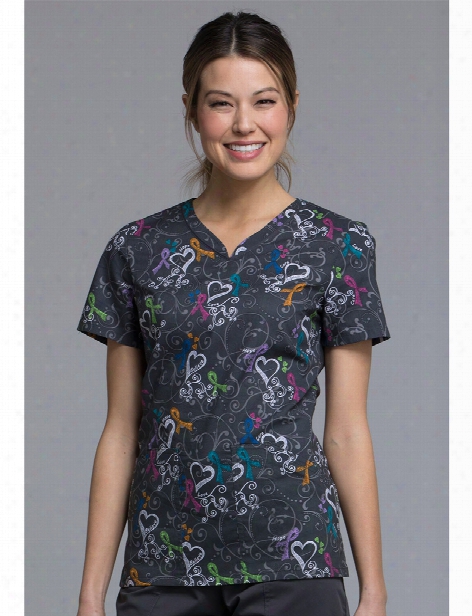 Cherokee We Are Aware Scrub Top - Print - Female - Women's Scrubs