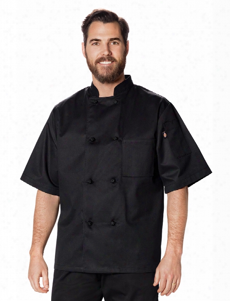 Dickies Chef Unisex Classic Short Sleeve Knot Button Chef Coat - Black - Unisex - Chefwear