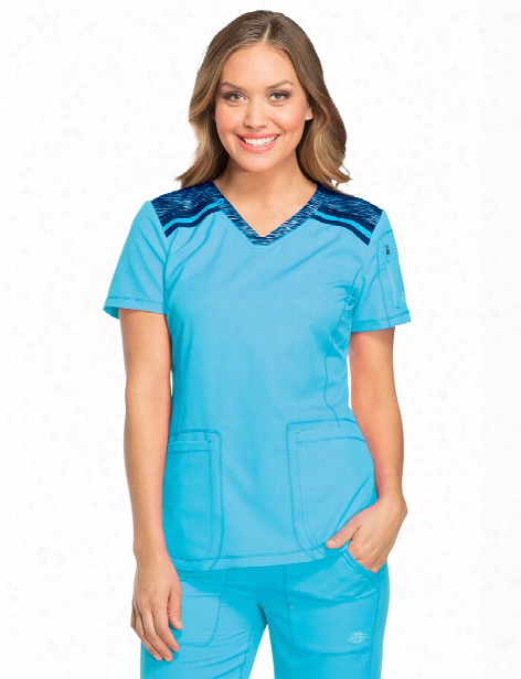 Dickies Dynamix Contrast V-neck Scrub Top - Blue Ice-navy - Female - Women's Scrubs