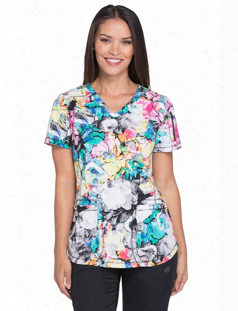 Dickies Dynamix Power Petals Scrub Top - Print - Female - Women's Scrubs