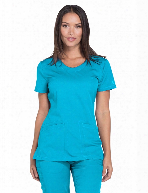 Dickies Dynamix Rounded V-neck Scrub Top - Blue Ice - Female - Women's Scrubs