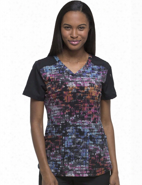 Dickies Dynamix Texture Tango Cosmic Pink Scrub Top - Print - Female - Women's Scrubs