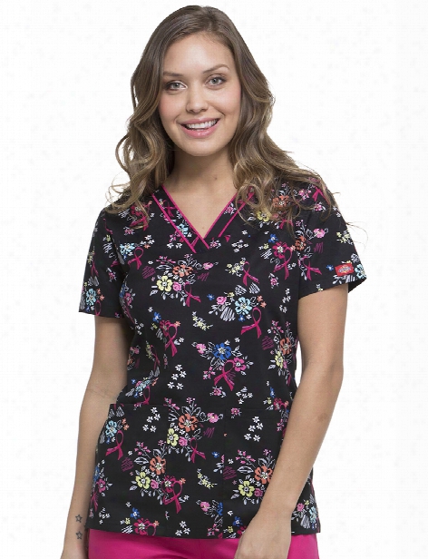 Dickies Eds Beautiful Petals Scrub Top - Print - Female - Women's Scrubs