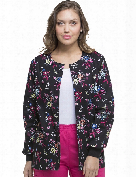 Dickies Eds Beautiful Petals Warm-up Scrub Jacket - Print - Female - Women's Scrubs