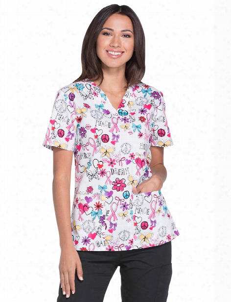 Dickies Eds Breast Cancer Awareness Dare To Dream Scrub Top - Print - Female - Women's Scrubs