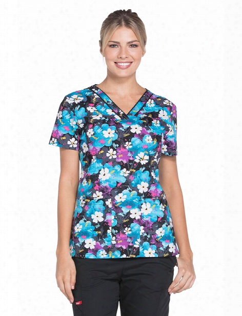 Dickies Eds Doodles And Daisies Scrub Top - Print - Female - Women's Scrubs