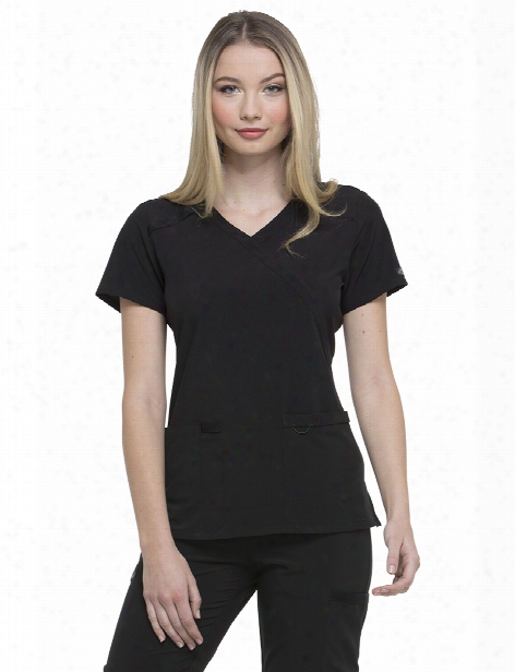 Dickies Eds Essentials Mock Wrap Scrub Top - Black - Female - Women's Scrubs