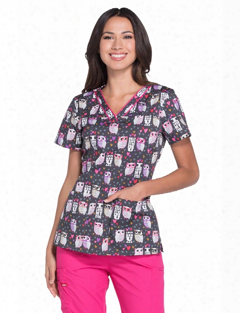 Dickies Eds Love Hoo U Are Scrub Top - Print - Female - Women's Scrubs