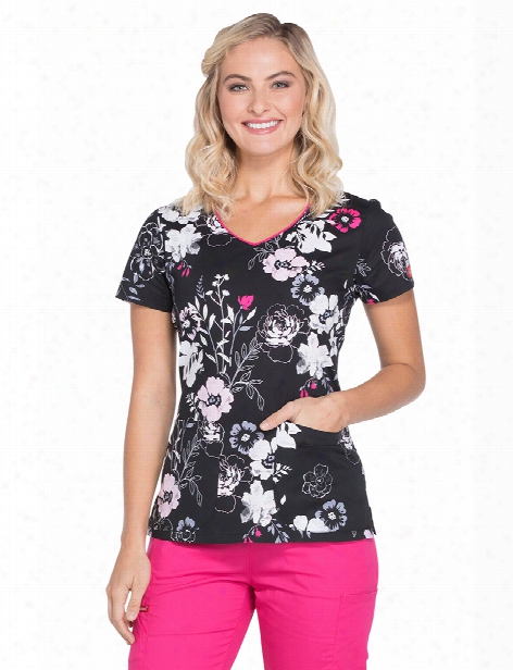 Dickies Eds Petal Persuasion Scrub Top - Print - Female - Women's Scrubs