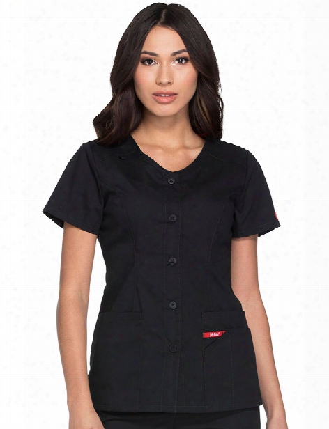 Dickies Eds Signature Button Front Scrub Top - Black - Female - Women's Scrubs