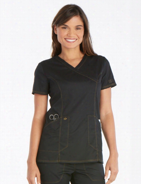 Dickies Essence Mock Wrap Scrub Top - Black - Female - Women's Scrubs