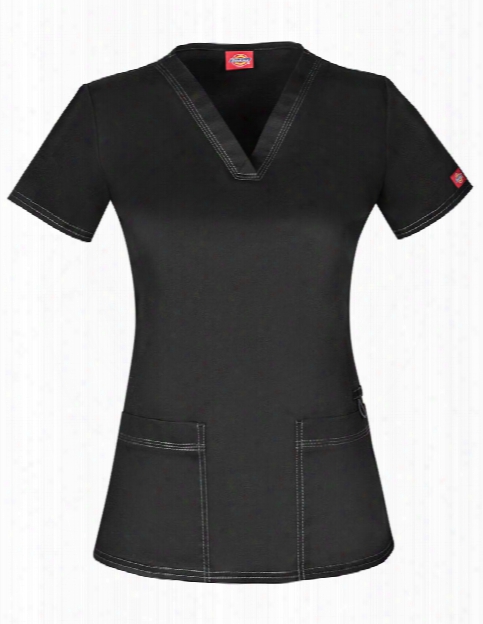 Dickies Genflex Contemporary Fit V-neck Scrub Top - Black - Female - Women's Scrubs