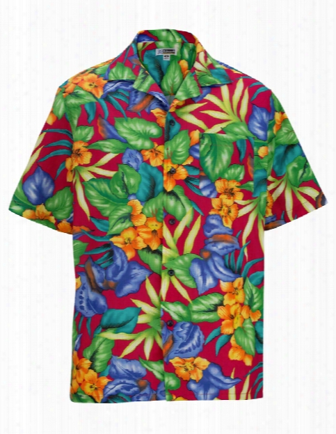 Edwards Easy Care Hawaiian Camp Shirt - Red Multi - Unisex - Corporate Apparel