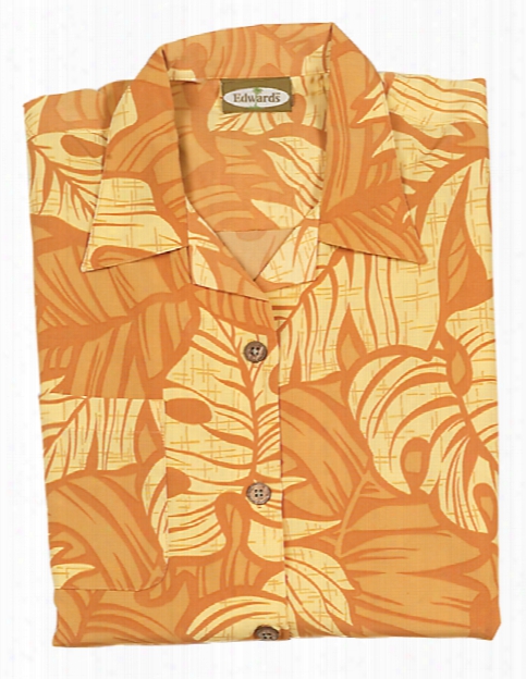 Edwards Ladies Leaf Print Microfiber Camp Shirt - Gold - Unisex - Corporate Apparel