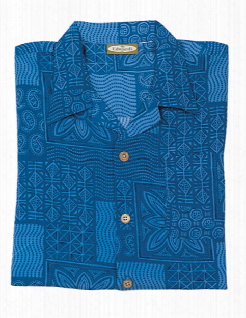 Edwards Microfiber Geometric Camp Shirt - Blue - Unisex - Corporate Apparel