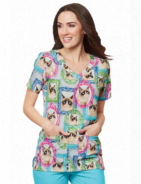 Grumpy Cat Scrubs Grumpy Cat Portrait Scrub Top - Print - Female - Women's Scrubs