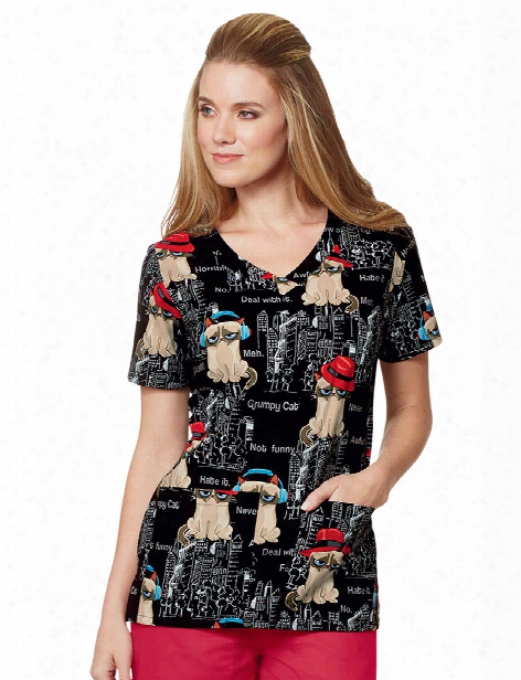 Grumpy Cat Scrubs Grumpy In Nyc Scrub Top - Print - Female - Women's Scrubs