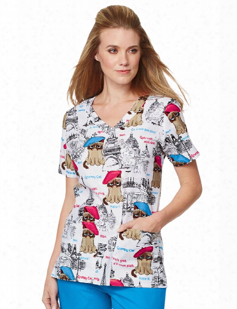 Grumpy Cat Scrubs Grumpy In Paris Scrub Top - Print - Female - Women's Scrubs