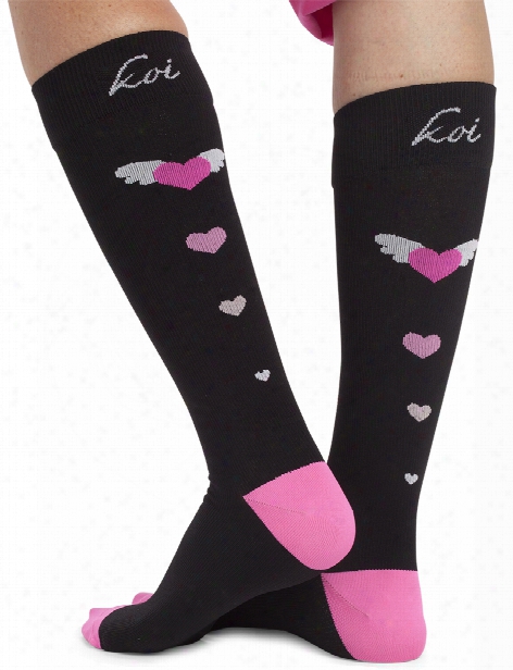 Koi Compression Socks - Black-neon Pink - Female - Women's Scrubs