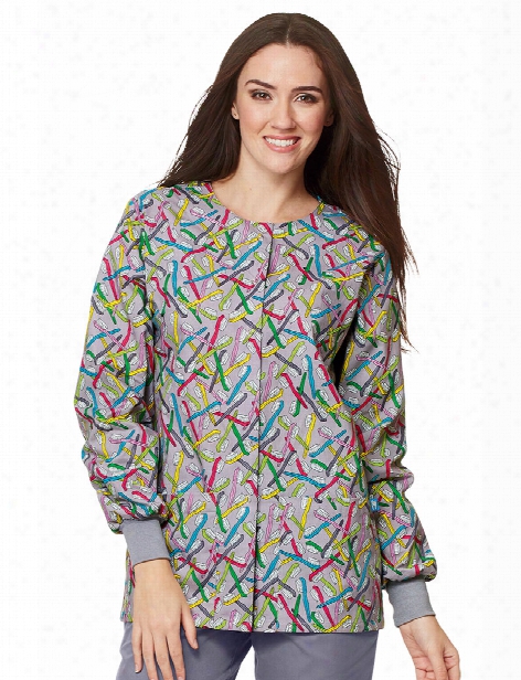 Mad About Mouths Brush Up Grey Crew Neck Jacket - Print - Female - Women's Scrubs