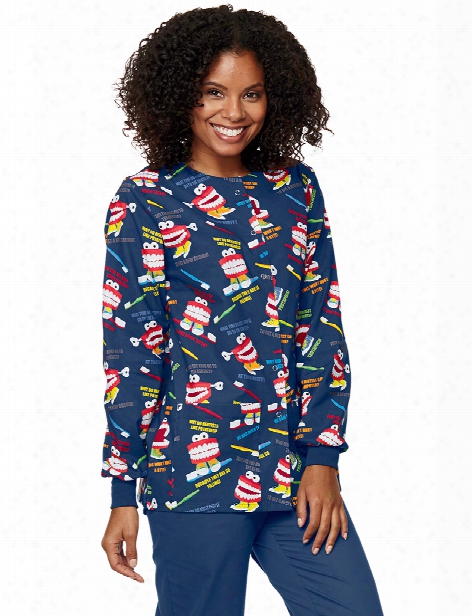 Mad About Mouths Chatter Box Navy Crew Neck Jacket - Print - Female - Women's Scrubs