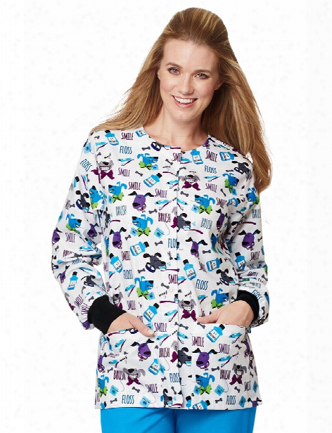 Mad About Mouths Doggie Breath White Crew Neck Jacket - Print - Female - Women's Scrubs