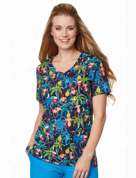 Mad About Mouths Floss Is Boss Navy 2 Pocket Scrub Top - Print - Female - Women's Scrubs