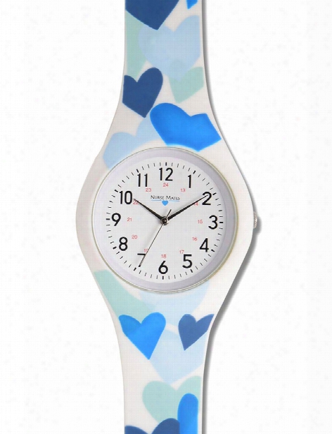 Nurse Mates Nurse Mates Blue Hearts Printed Silicone Watch - Unisex - Medical Supplies